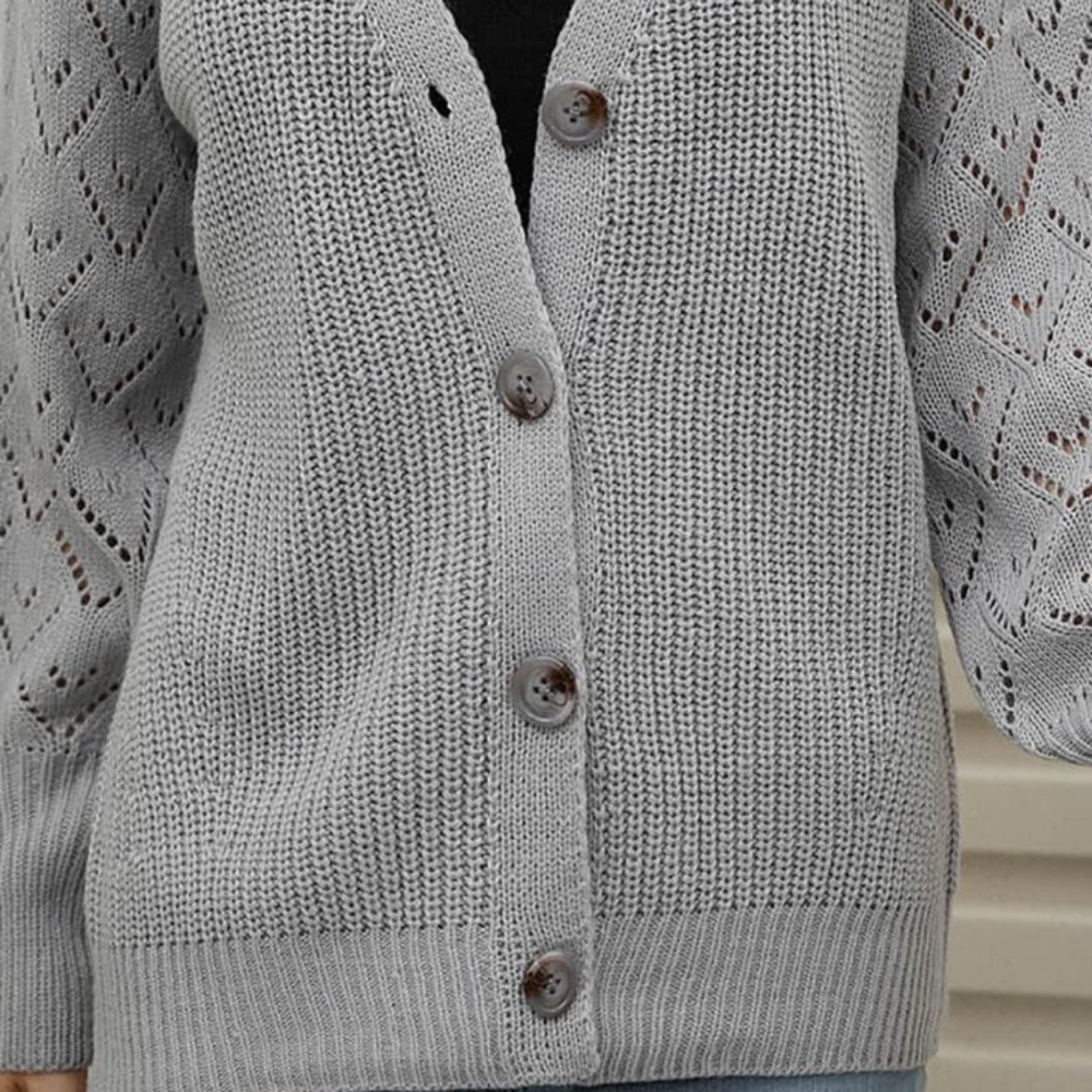 Charli Rib-Knit Raglan Cardigan - Gray - Picture 7 of 9